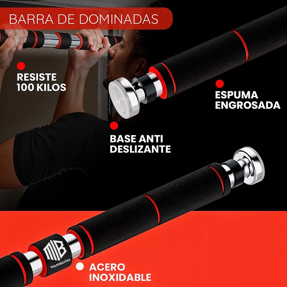 ManiBoom Barra Dominadas Puerta De 60 A 100cm Sin Tornillos Carga